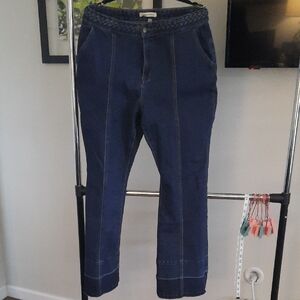 Indigo Blue Dark Blue Flared Jeans with Braided Waistband